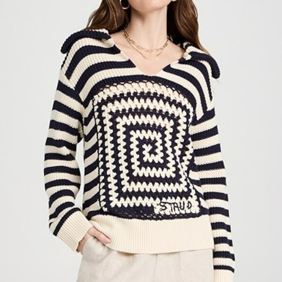 STAUD Sweaters - STAUD Navy and Cream V-Neck Sweater